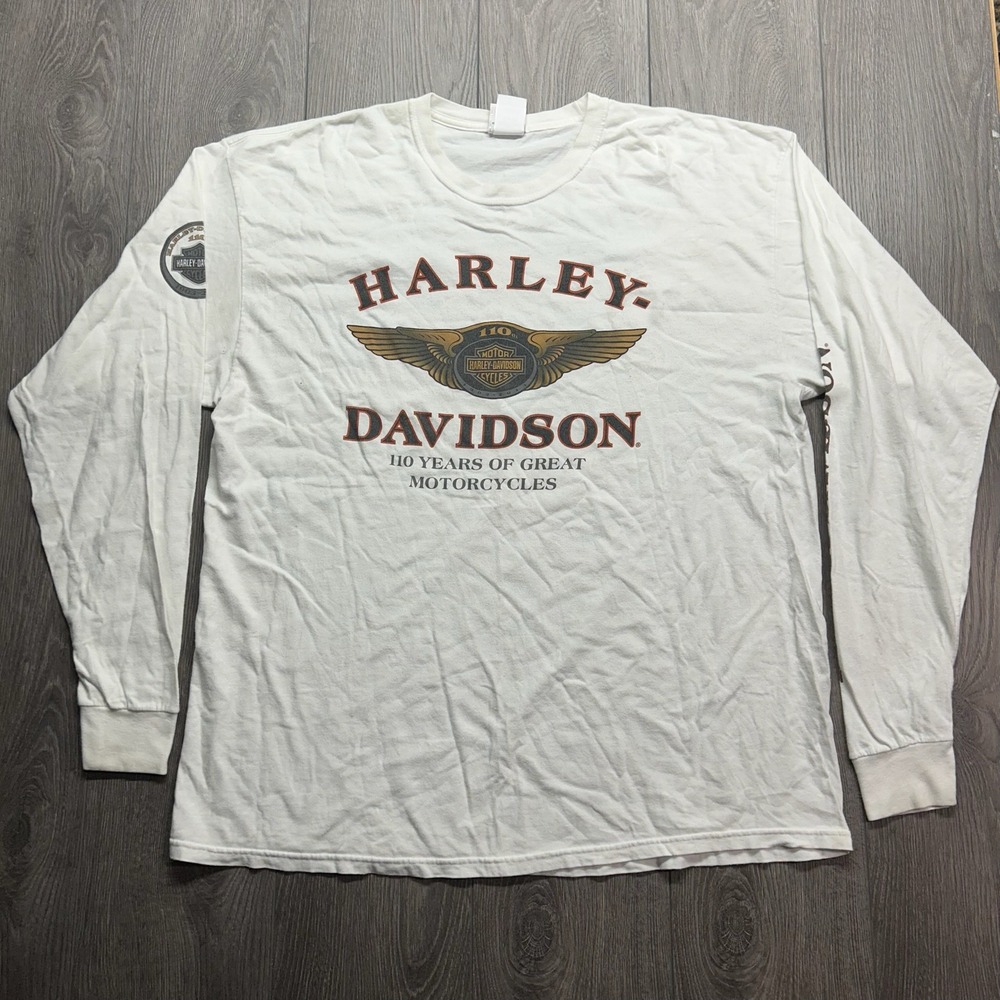 Harley Davidson 110th Anniversary Long Sleeve Shirt Edmonton Canada White 2XL